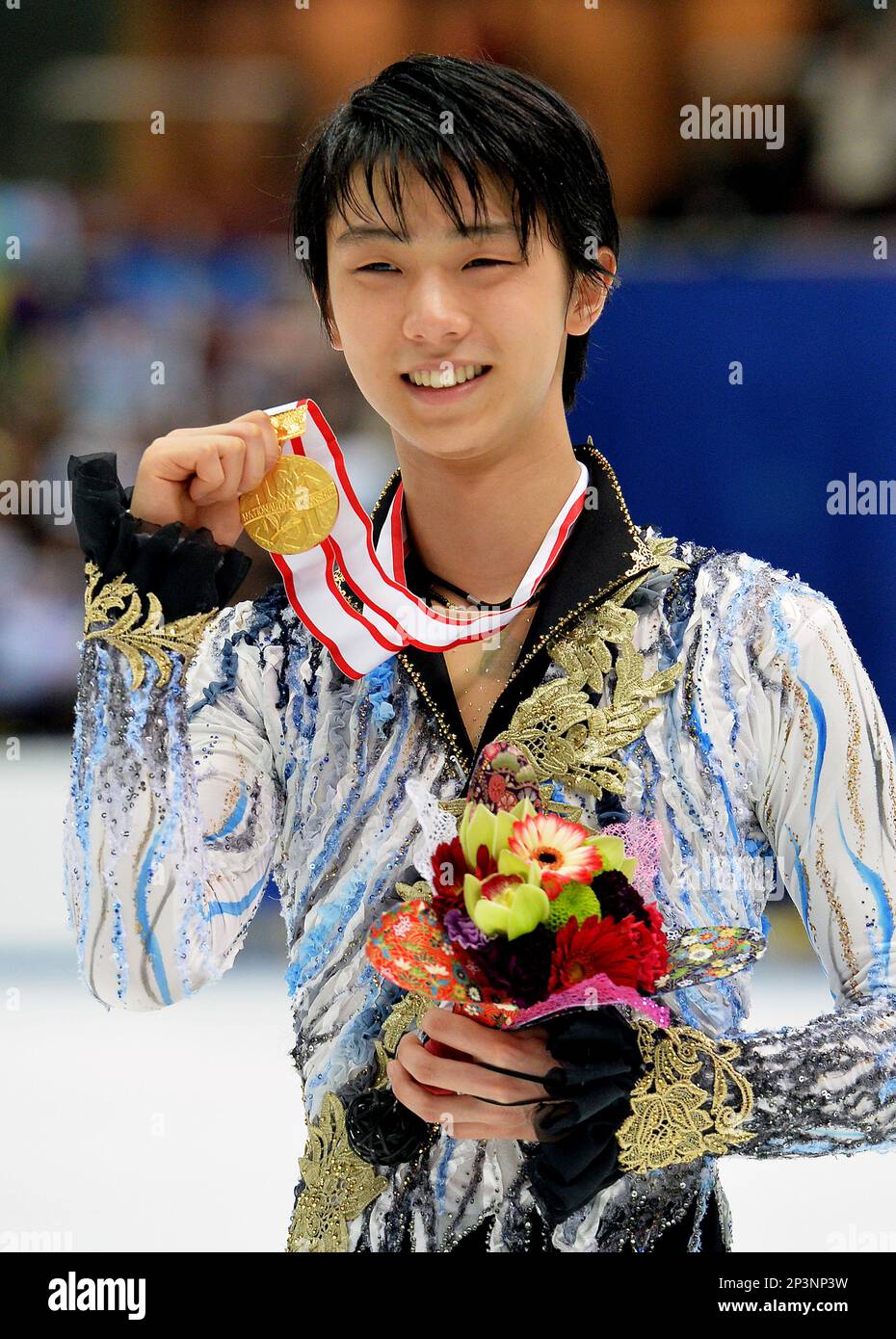 Yuzuru Hanyu, the Olympic gold medalist and world champion, shows his