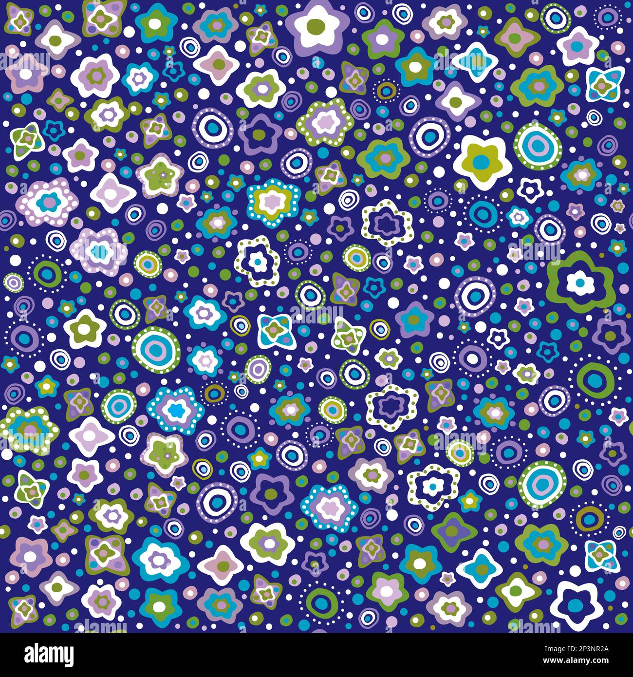 Spring seamless pattern with flowers made of circles and dots Stock Vector