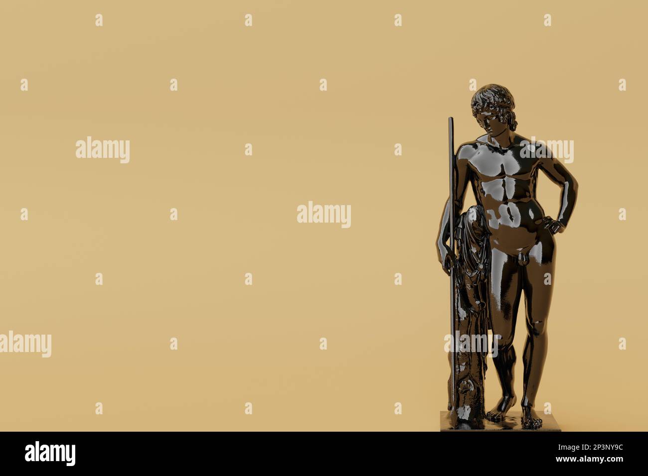 3d rendering of a public domain Adonis statue in latex black glossy
