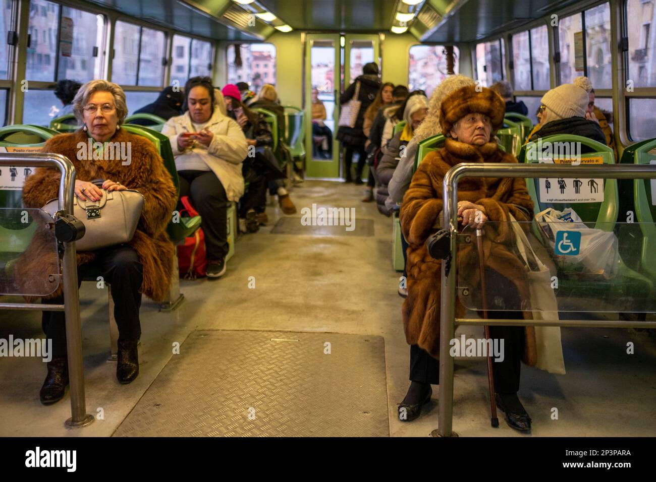 Passengers on the Vaporetto, ACTV water bus Venice, Italy Stock Photo