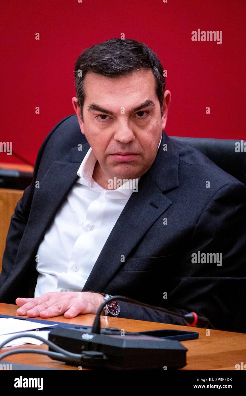 The President of SYRIZA - Progressive Alliance, Alexis Tsipras is a Greek politician serving as Leader of the Official Opposition since 2019. He served as Prime Minister of Greece from 2015 to 2019. Athens, Greece. Stock Photo