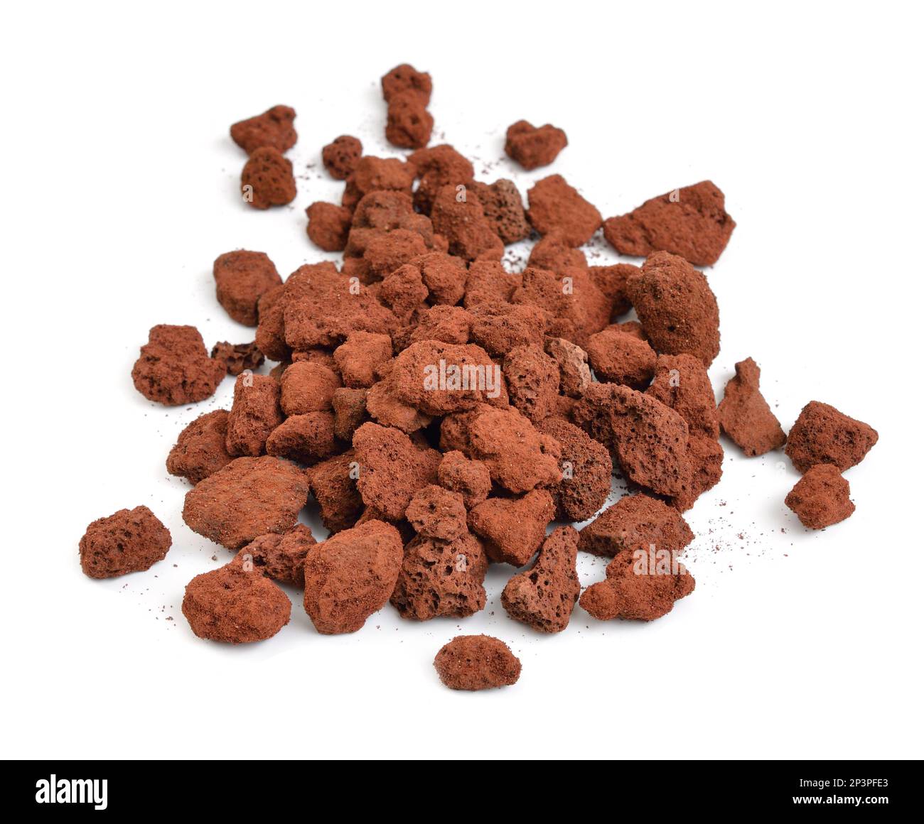 Porous brown volcanic rock isolated on white background. Lava stone ...