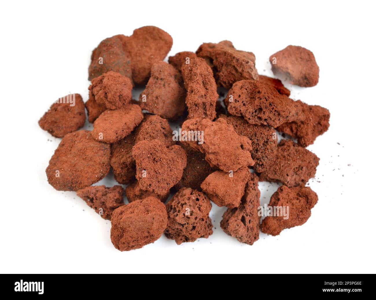 Porous brown volcanic rock isolated on white background. Lava stone ...
