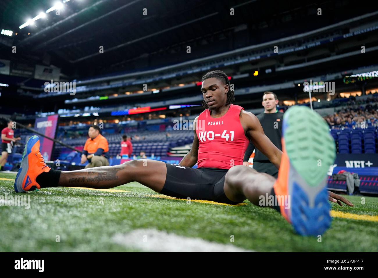 SMU wide receiver Rashee Rice warms up at the NFL football scouting