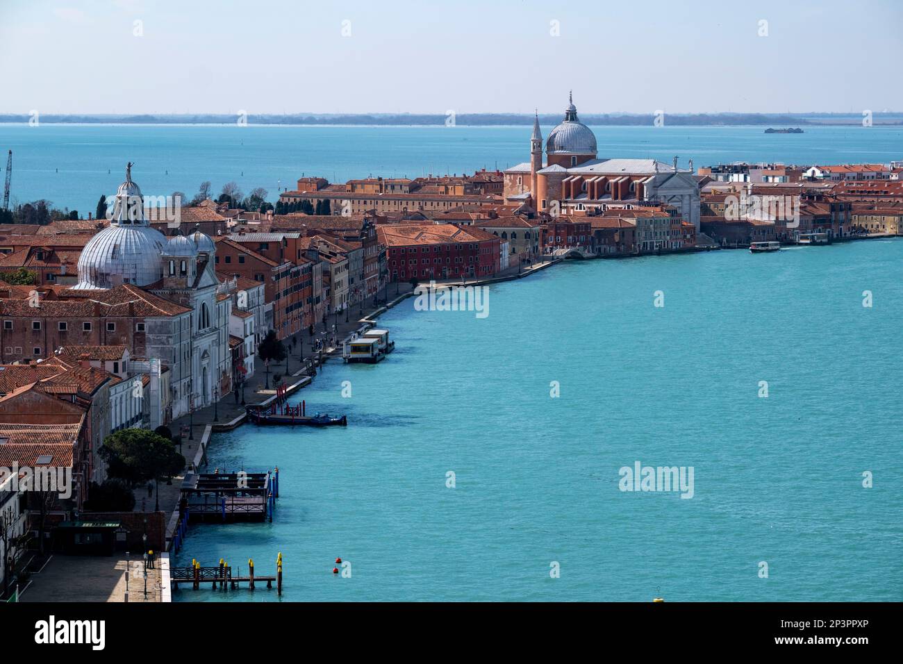 View from the Campanile di San Giorgio Maggiore across the Canale Della Giudecca  towards Venice, Italy. Stock Photo