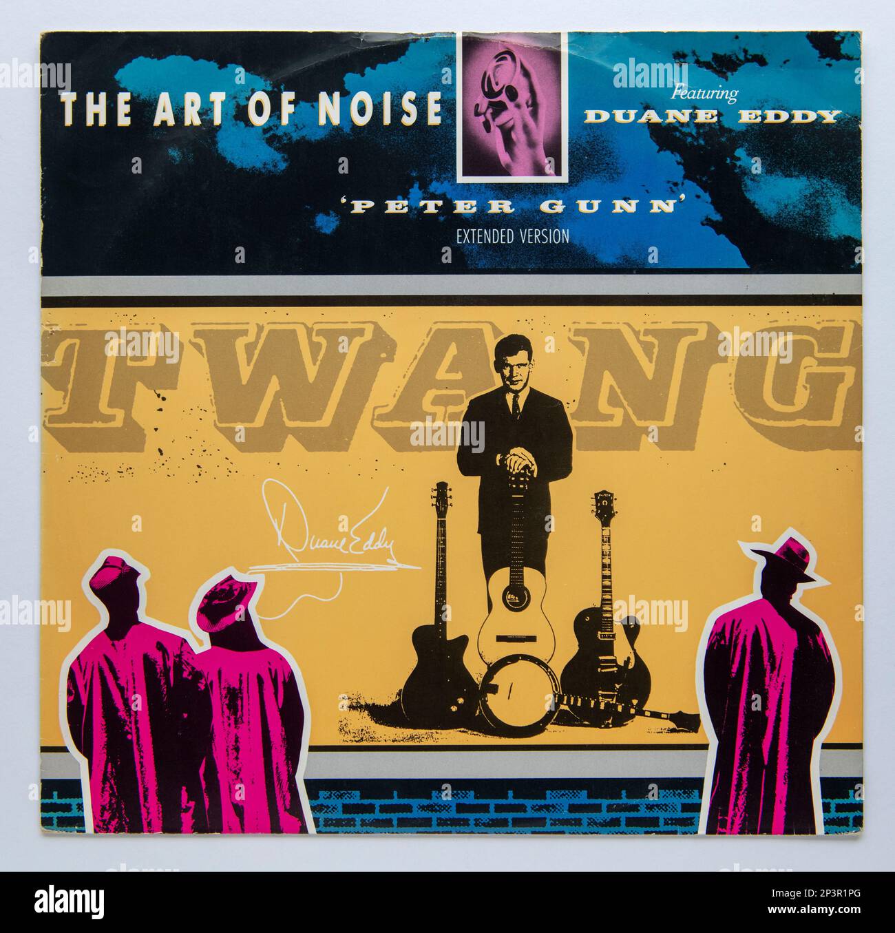 Picture cover of the 12 inch single version of Peter Gunn by The Art of Noise (featuring Duane Eddy), which was released in 1986 Stock Photo