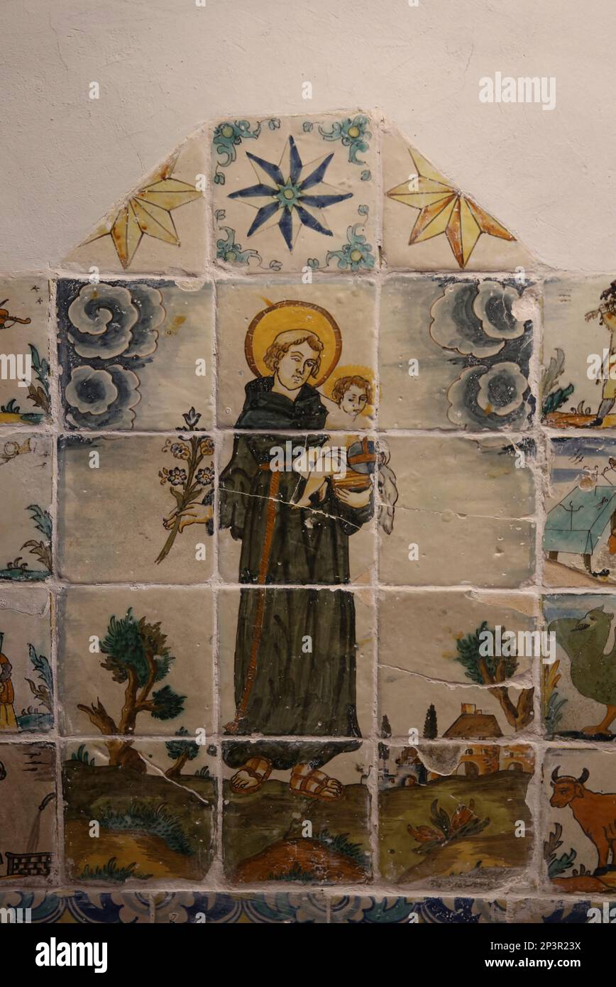 Tiled portrait of St Anthony of Padua (1195-1231). 19th century. Kitchen. Monastery of Pedralbes. Barcelona. Catalonia. Spain. Stock Photo