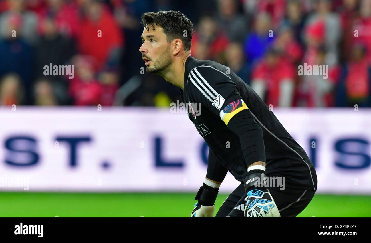 St. Louis, USA. 04th Mar, 2023. St. Louis City goalkeeper Roman Bürki (1). STLCity SC played their home opener against Charlotte FC at CITYPARK stadium in St. Louis, MO, USA on Saturday March 4, 2023. (Photo by Tim Vizer/Sipa USA) Credit: Sipa USA/Alamy Live News Stock Photo