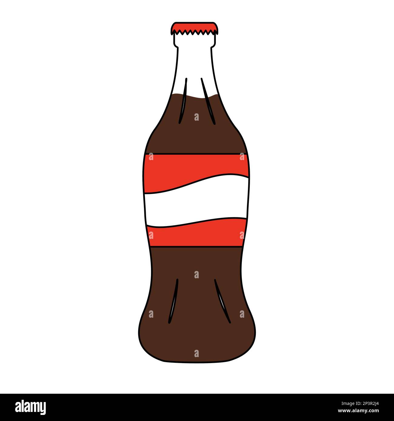 Retro style soft soda drink glass bottle, doodle style flat vector