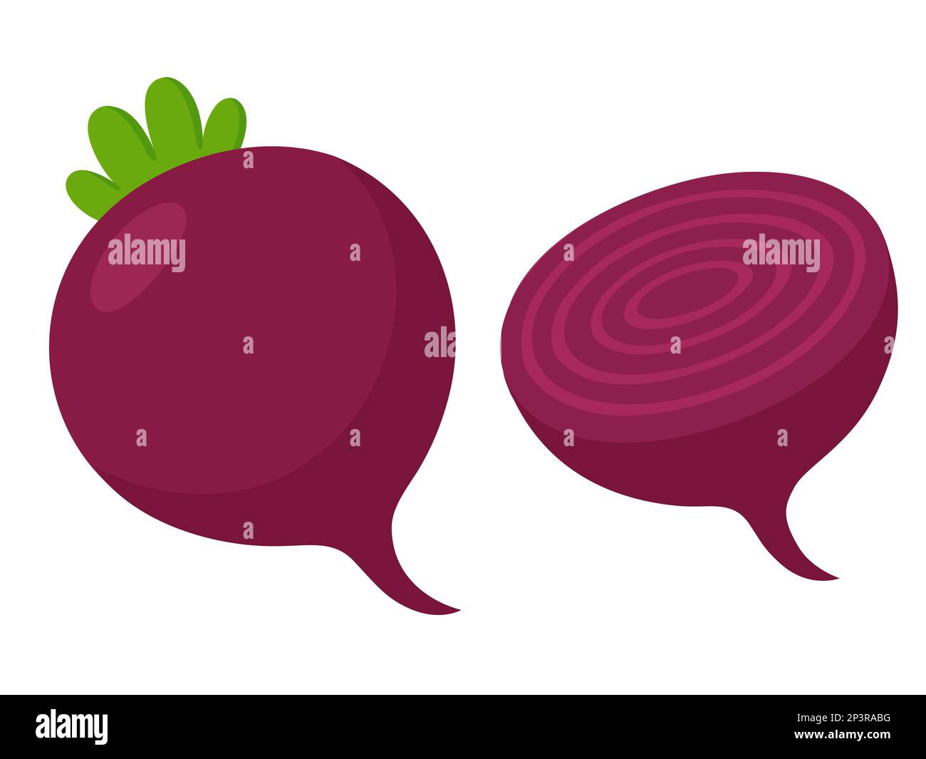 Cartoon beet icon, whole and cut. Flat vector style clip art