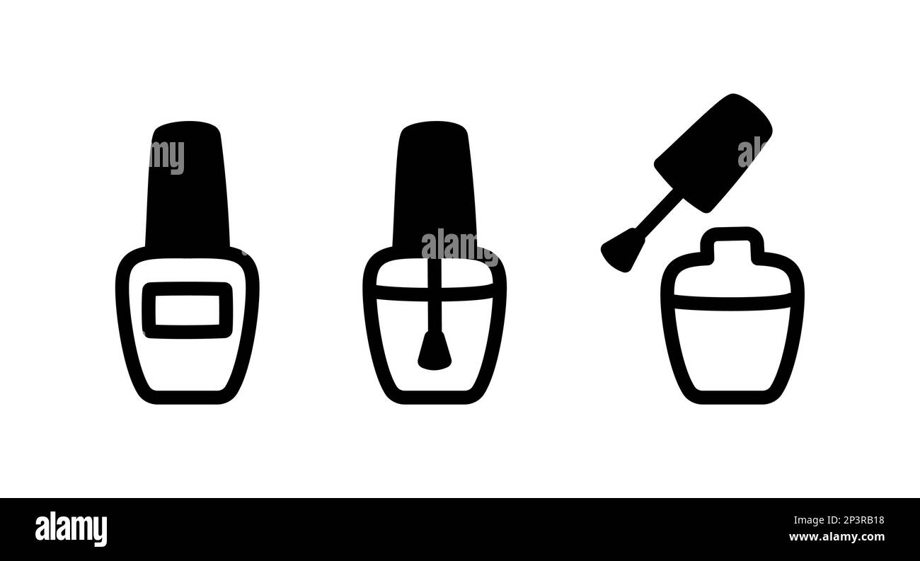 Nail polish doodle icon. Open and closed bottle cartoon drawing. Simple