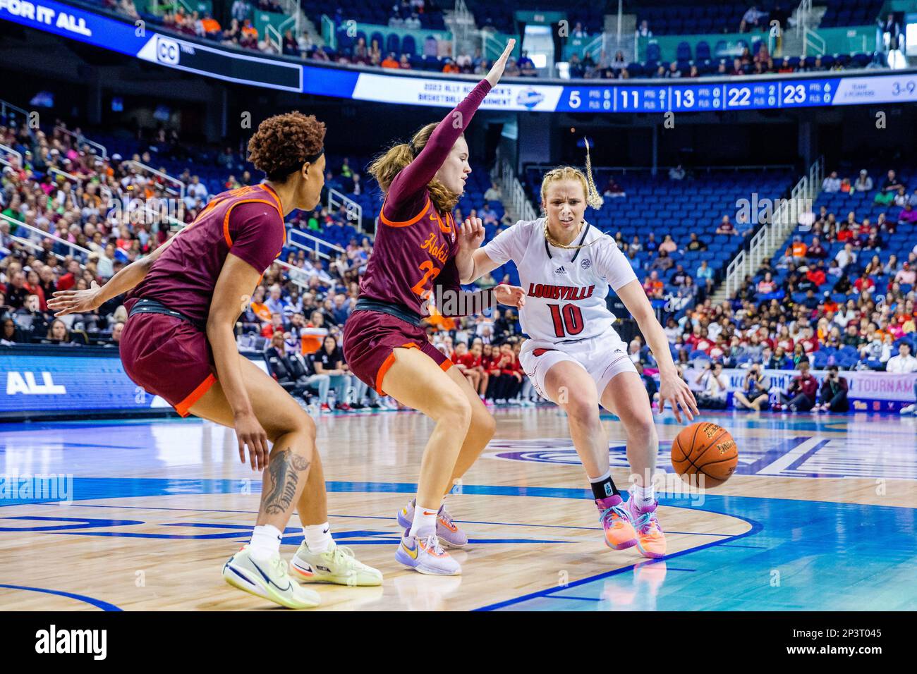 Greensboro, NC, USA. 5th Mar, 2023. Louisville Cardinals guard Hailey