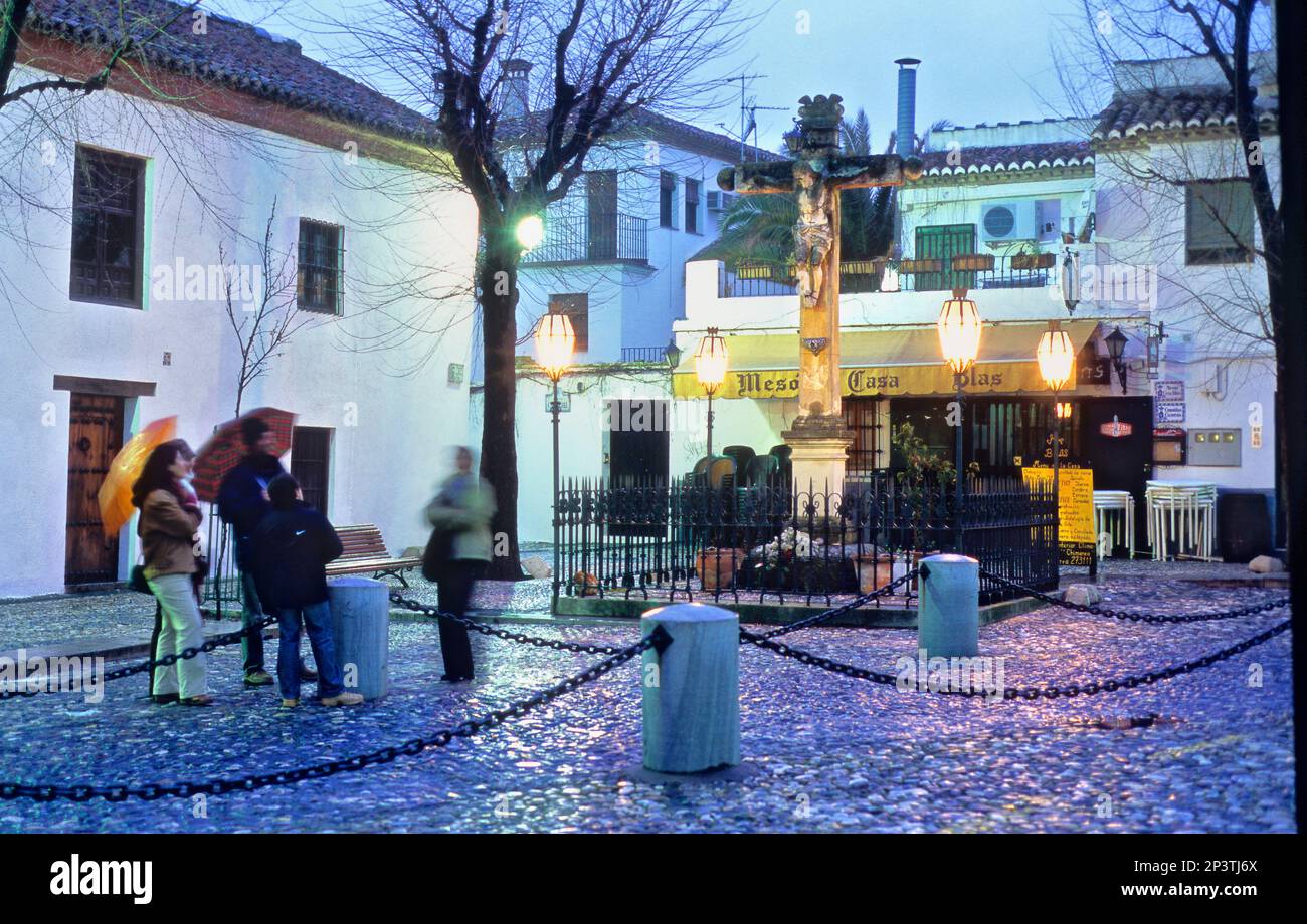 Plaza San Miguel Bajo. Cristo de las Lañas (Christ of clamps).Albaicín quarter. Granada, Andalucia, Spain Stock Photo