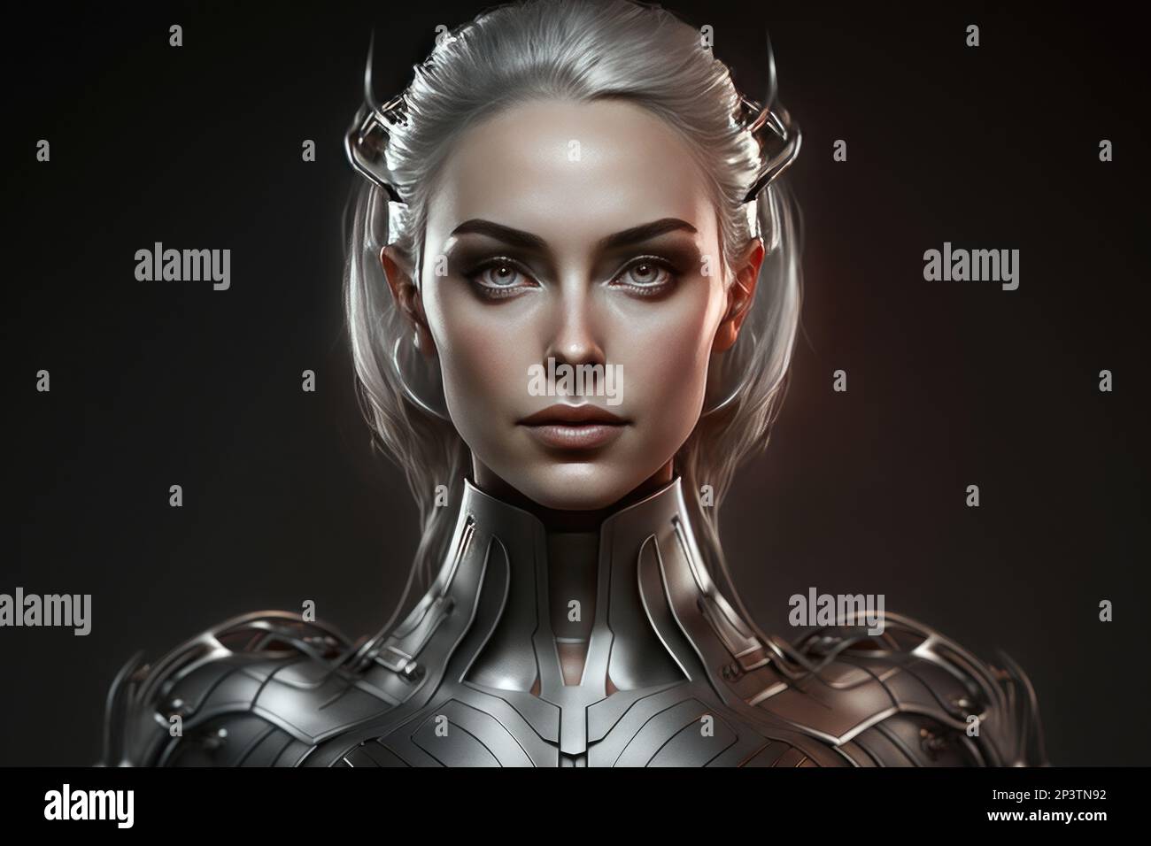 An AI generated illustration of an female warrior wearing a protective