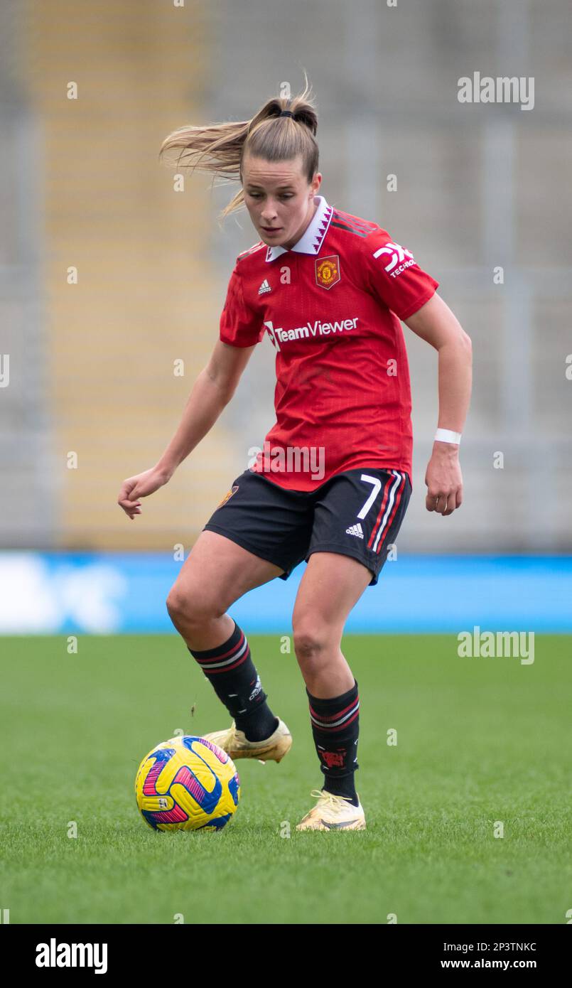 Leigh Sport Village, Leigh, Greater Manchester, England 5th March 2023. United’s Ella Toone on the ball, during Manchester United Women Football Club V Leicester City Women Football Club, in the Women’s Super League (Credit Image: ©Cody Froggatt/Alamy Live News) Stock Photo