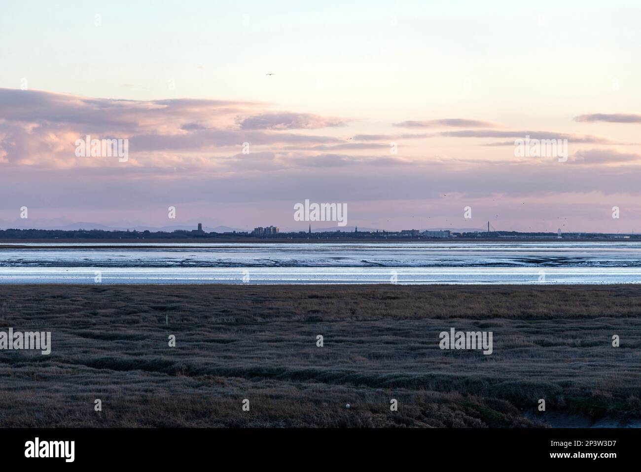 Southport, Salt marsh on the Ribble estuary, Lytham St Annes, Fylde in Lancashire, England. Stock Photo