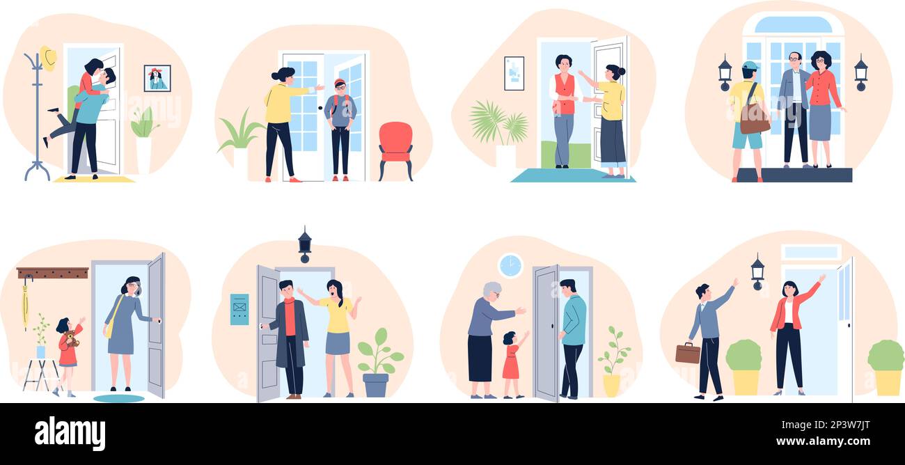 People back home. Kids waiting parents, adults come in and out. Opening