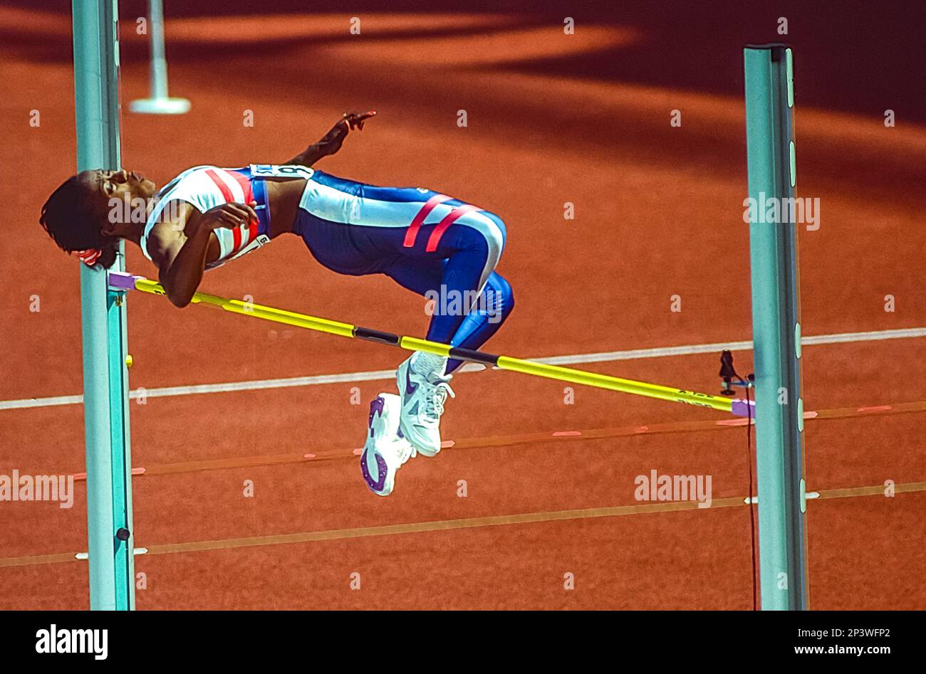 Jackie JoynerKersee competing in the Heptathlon High Jump at the 1993 World Outdoor Track and
