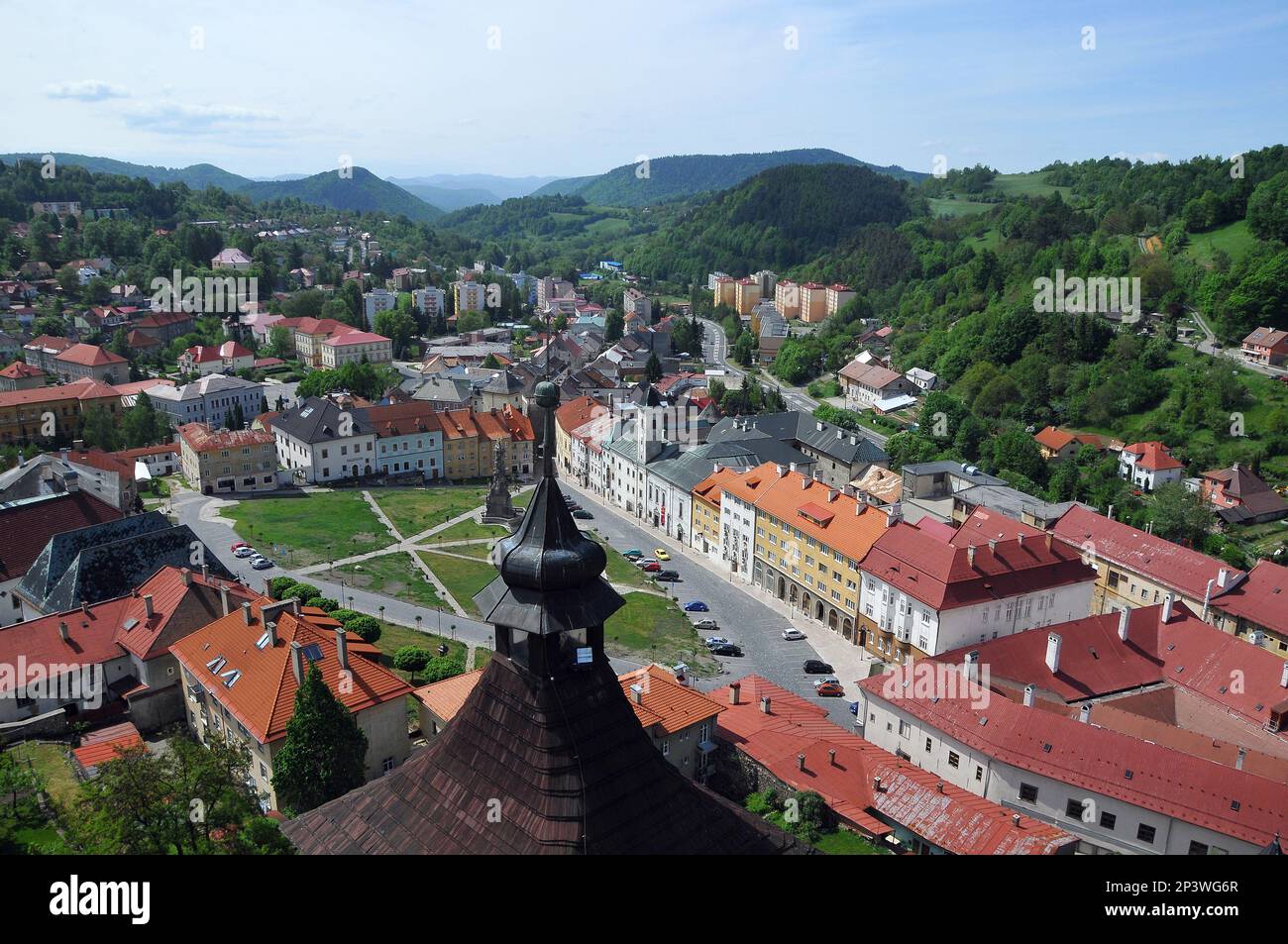 View of Main Square from the church tower, Kremnica, Körmöcbánya ...