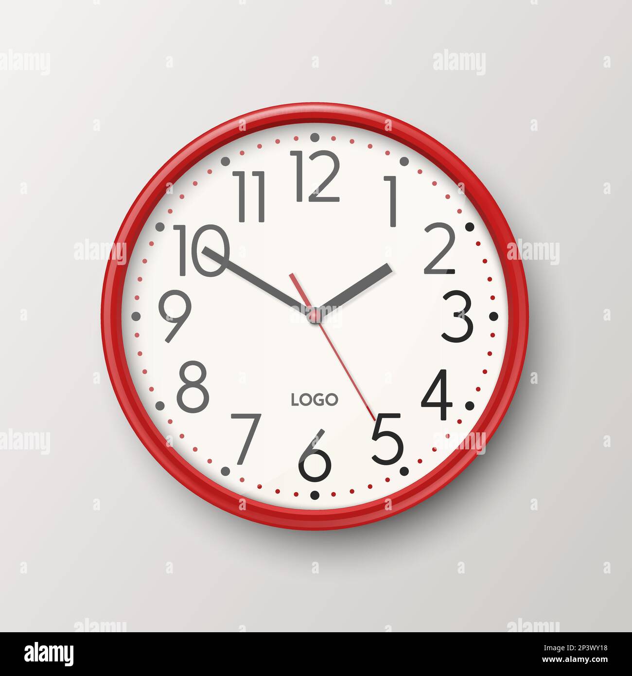 Vector 3d Realistic Simple Round Red Wall Office Clock with White Dial ...
