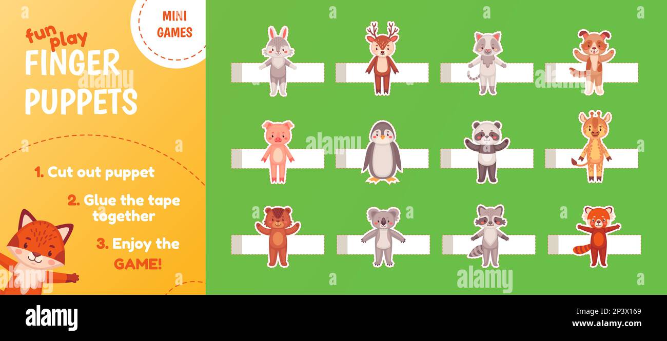 Handmade finger puppets. Child craft cutouts paper puppet toys
