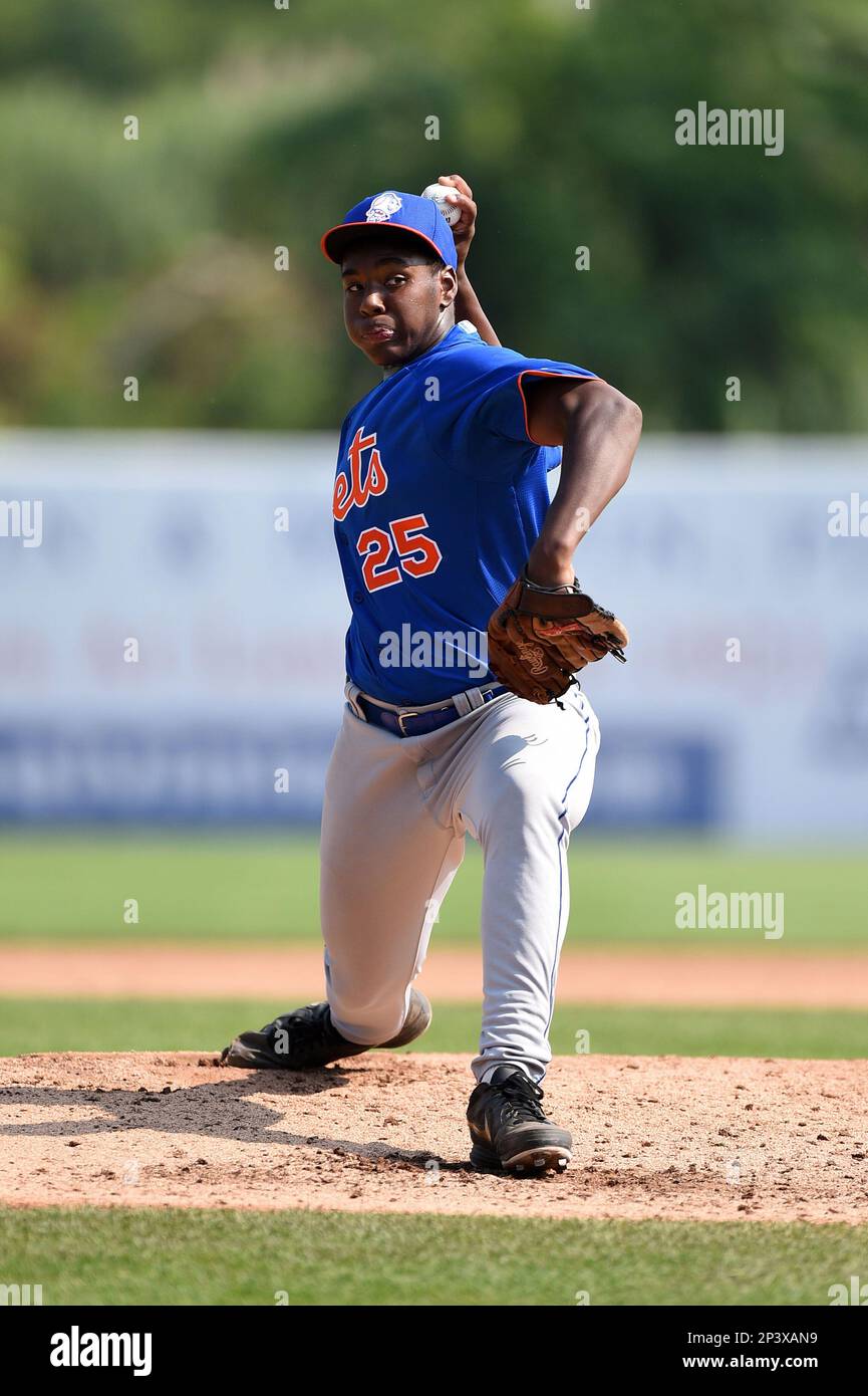 Daniel Sprinkle (25) of White Hall High School in White Hall, Arkansas  playing for the New York Mets scout team during the East Coast Pro Showcase  on August 2, 2014 at NBT