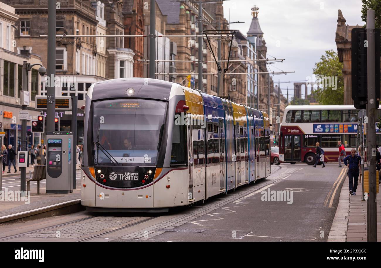 EDINBURGH, SCOTLAND, EUROPE - Tram on street in Edinburgh. Stock Photo