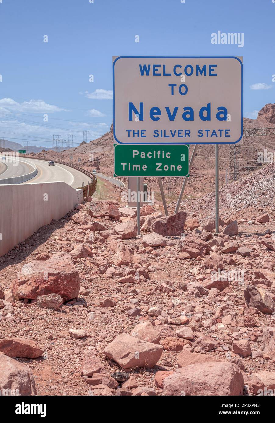 Nevada and Arizona state lines and pacific time zone. Stock Photo