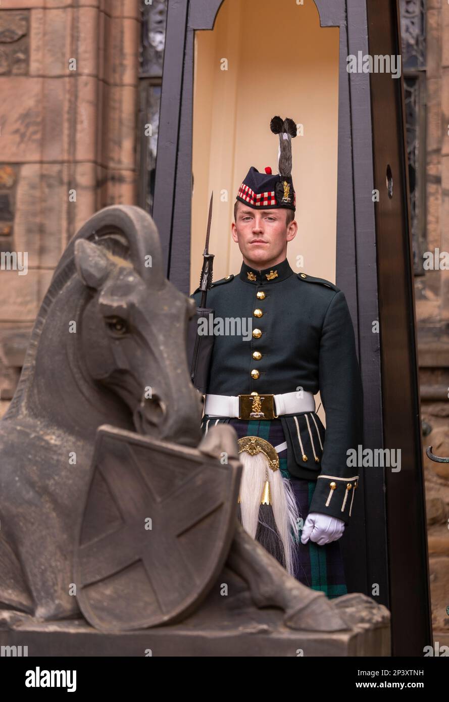 EDINBURGH, SCOTLAND, EUROPE - Edinburgh Castle guard, at Scottish National War Memorial. Stock Photo