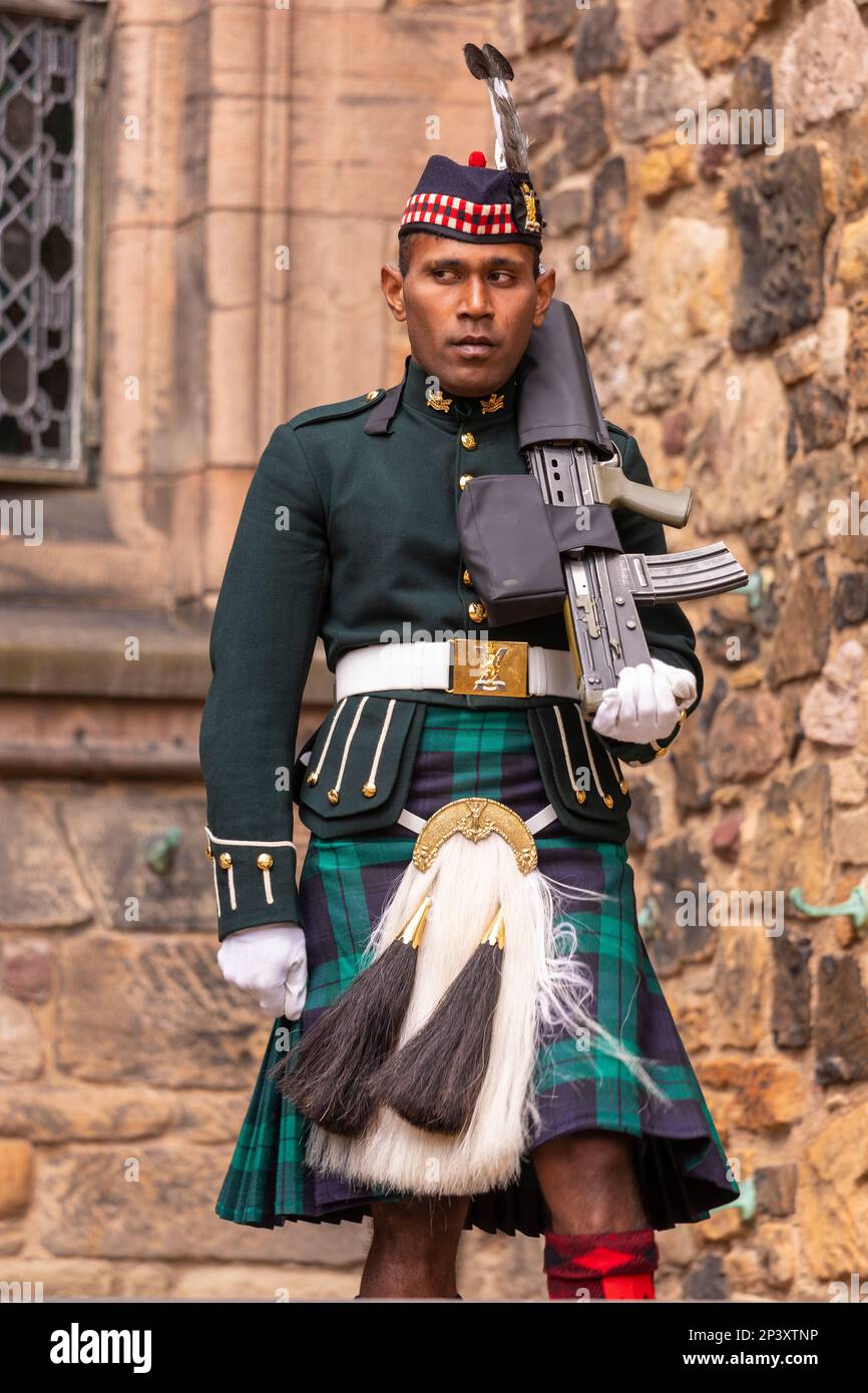 EDINBURGH, SCOTLAND, EUROPE - Edinburgh Castle guard, at Scottish National War Memorial. Stock Photo