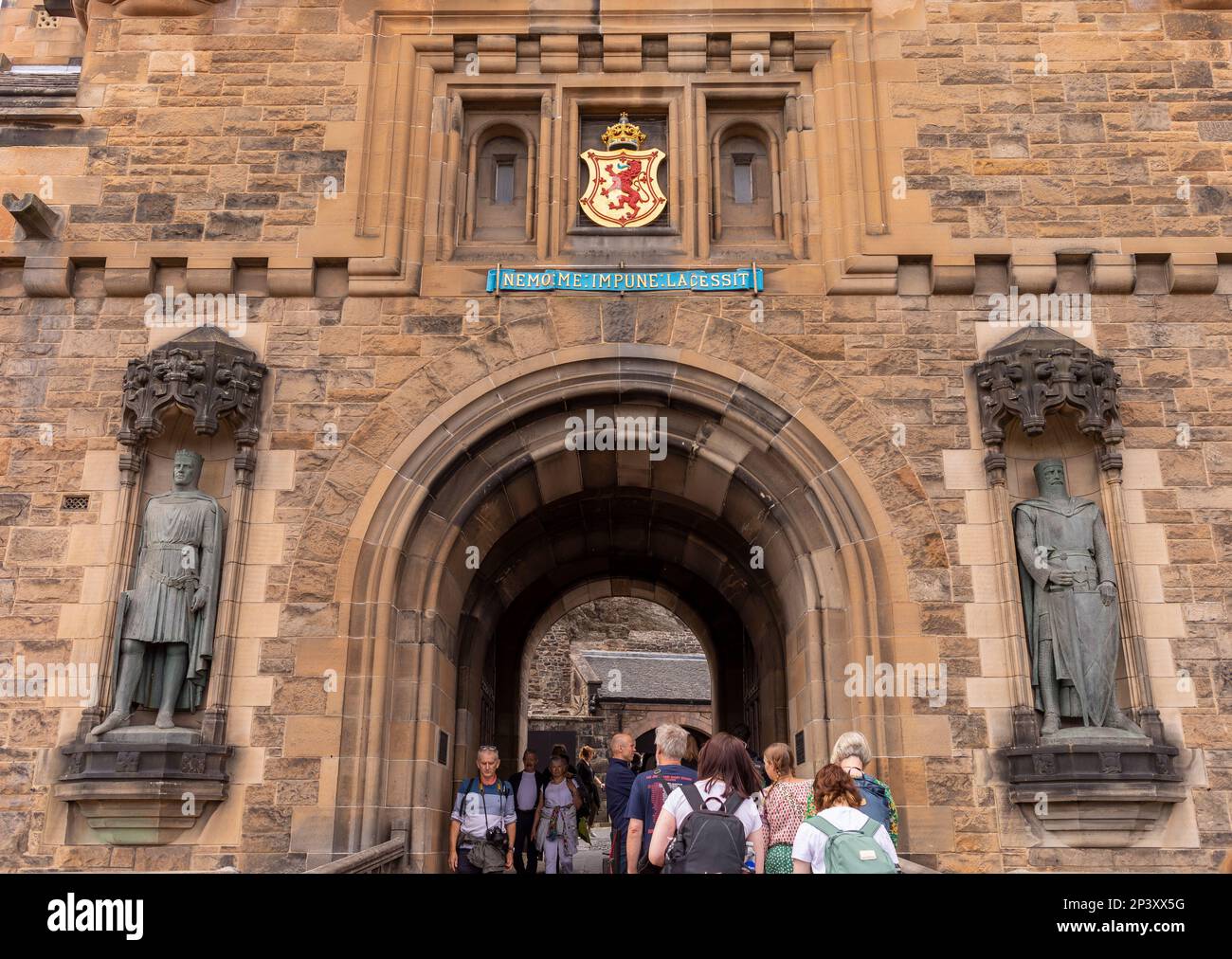 EDINBURGH, SCOTLAND, EUROPE - Entrance to Edinburgh Castle. Statues of Robert the Bruce, left, and William Wallace, right. Stock Photo