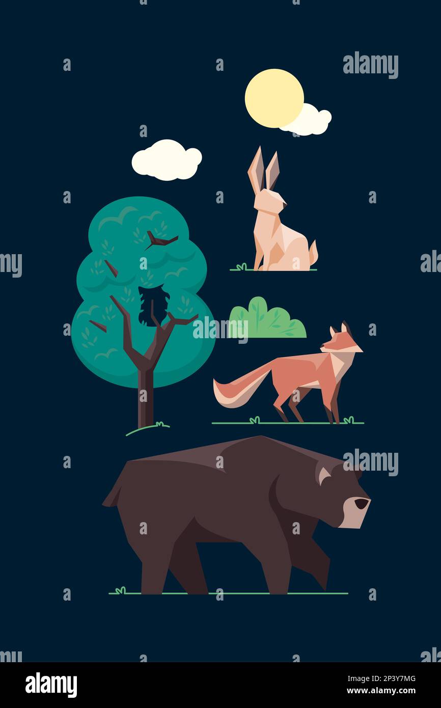 spring animals and tree Stock Vector