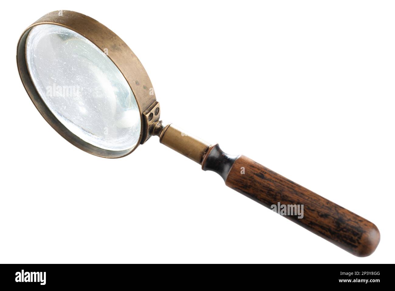Antique vintage magnifying glass isolated on white background Stock