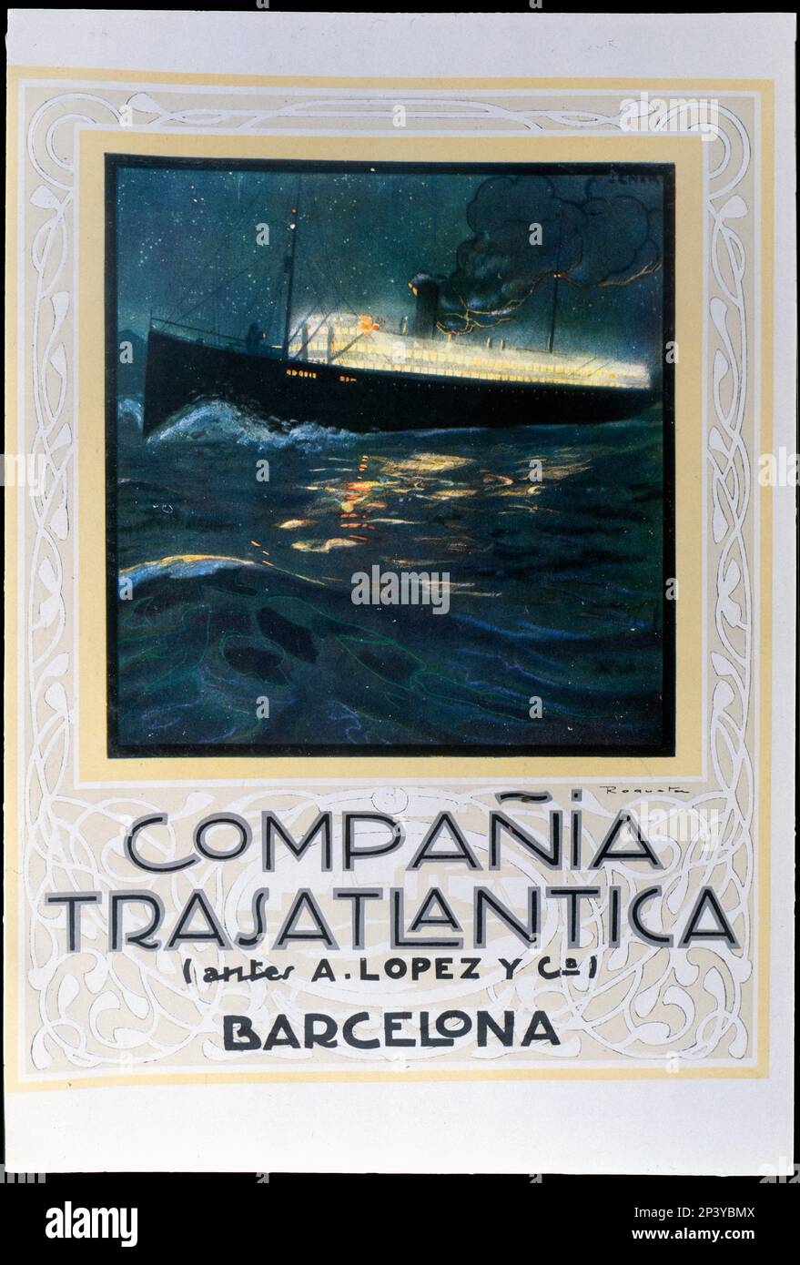 Advertising of the Cia, 1921. Trasatl&#xe1;ntica of maritime transport, founded in 1856 by Antonio L&#xf3;pez y L&#xf3;pez, first Marquis of Comillas. Stock Photo