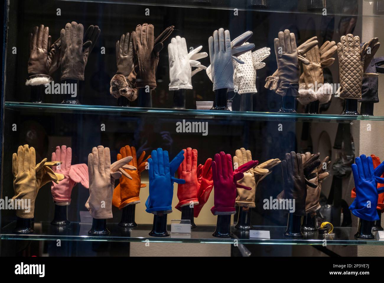 Leather gloves in a shop window, Venice, italy Stock Photo