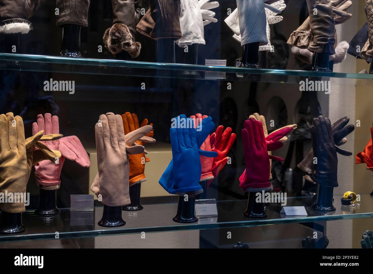 Leather gloves in a shop window, Venice, italy Stock Photo