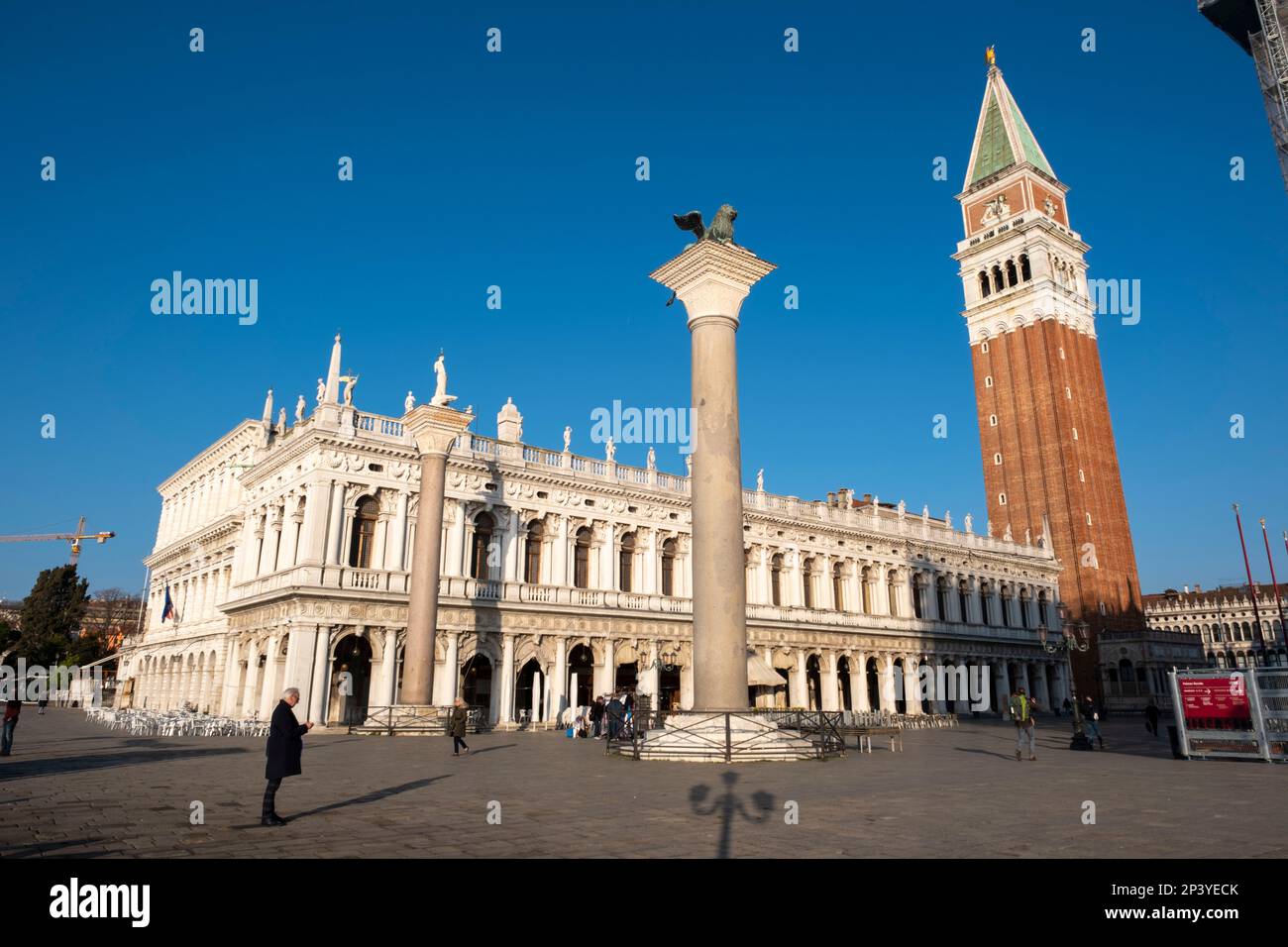 Piazza San Marco and San Marco campanil,  early morning, Venice, Italy Stock Photo