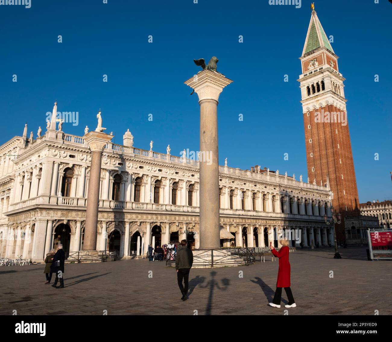 Piazza San Marco and San Marco campanil,  early morning, Venice, Italy Stock Photo