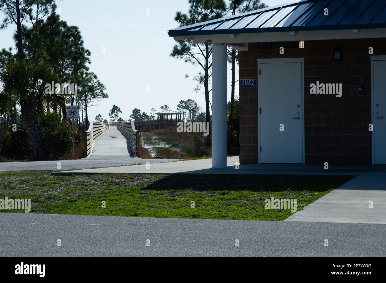 The entrance to the newly rebuilt NCO Beach Boardwalk is located behind