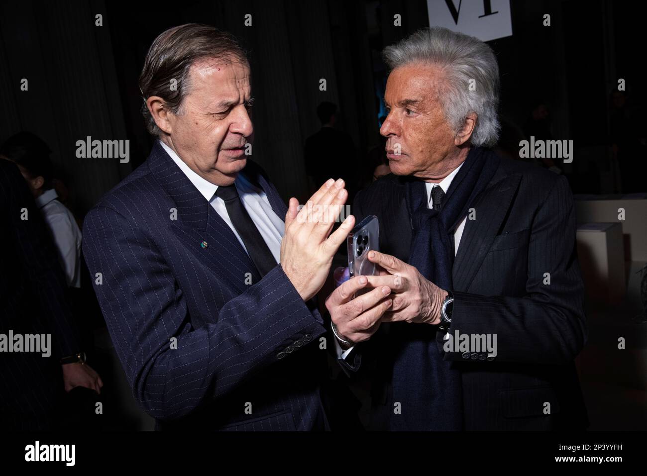 Rachid Mohamed Rachid and Valentino Garavani attend the Valentino  Fall/Winter 2023-2024 ready-to-wear collection presented Sunday, March 5,  2023 in Paris. (Vianney Le Caer/Invision/AP Stock Photo - Alamy