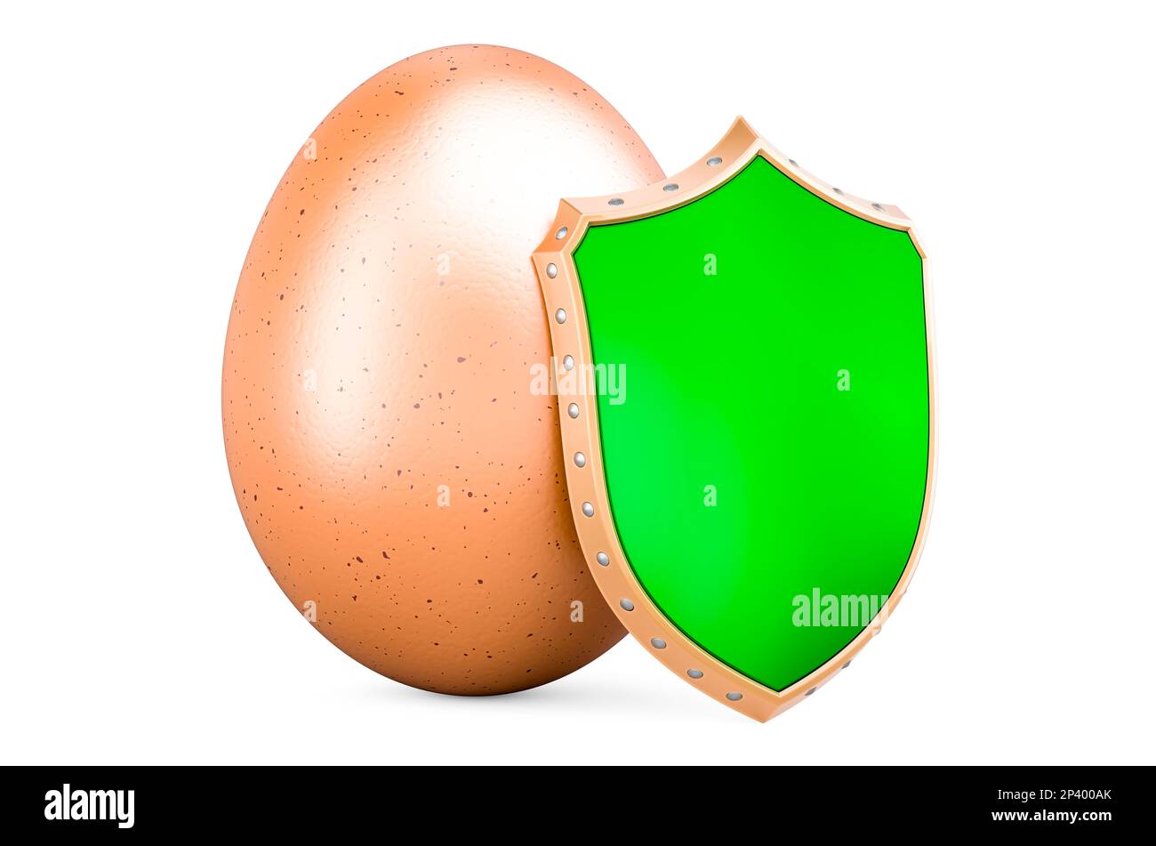 Egg with shield, 3D rendering isolated on white background Stock Photo