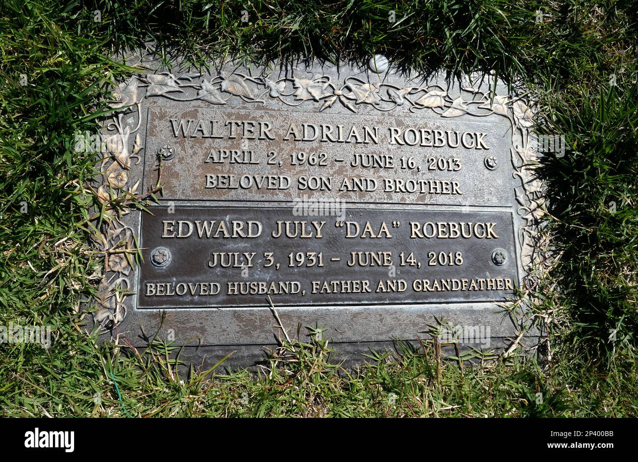 Long Beach, California, USA 2nd March 2023 Major League Baseball Player Ed Roebuck's Grave in Bouvardia section at Forest Lawn Long Beach Memorial Park Cemetery on March 2, 2023 in Long Beach, California, USA. Photo by Barry King/Alamy Stock Photo Stock Photo