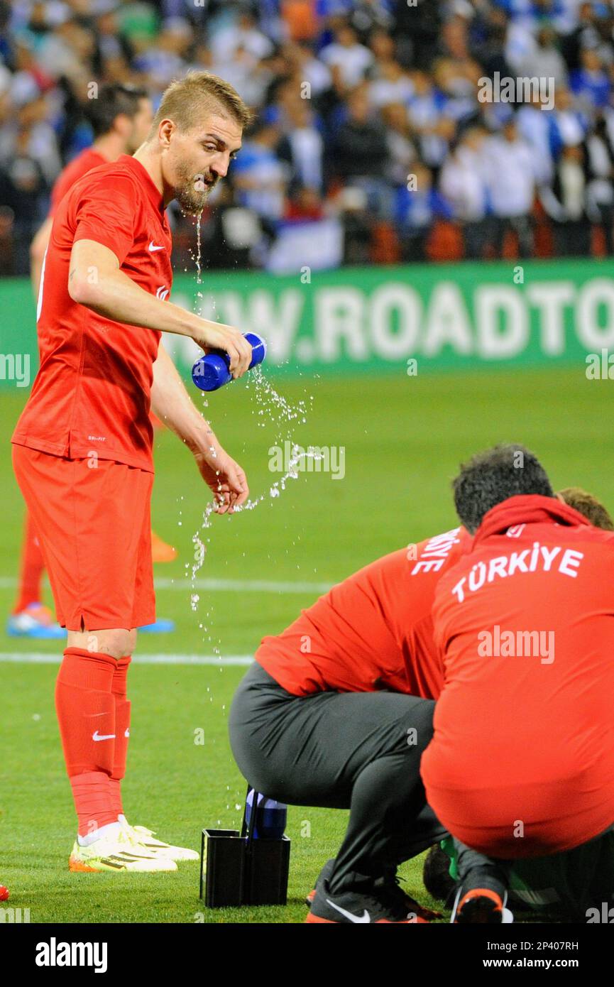 29 May 2014: Turkey defender Caner Erkin (18) pours water on 