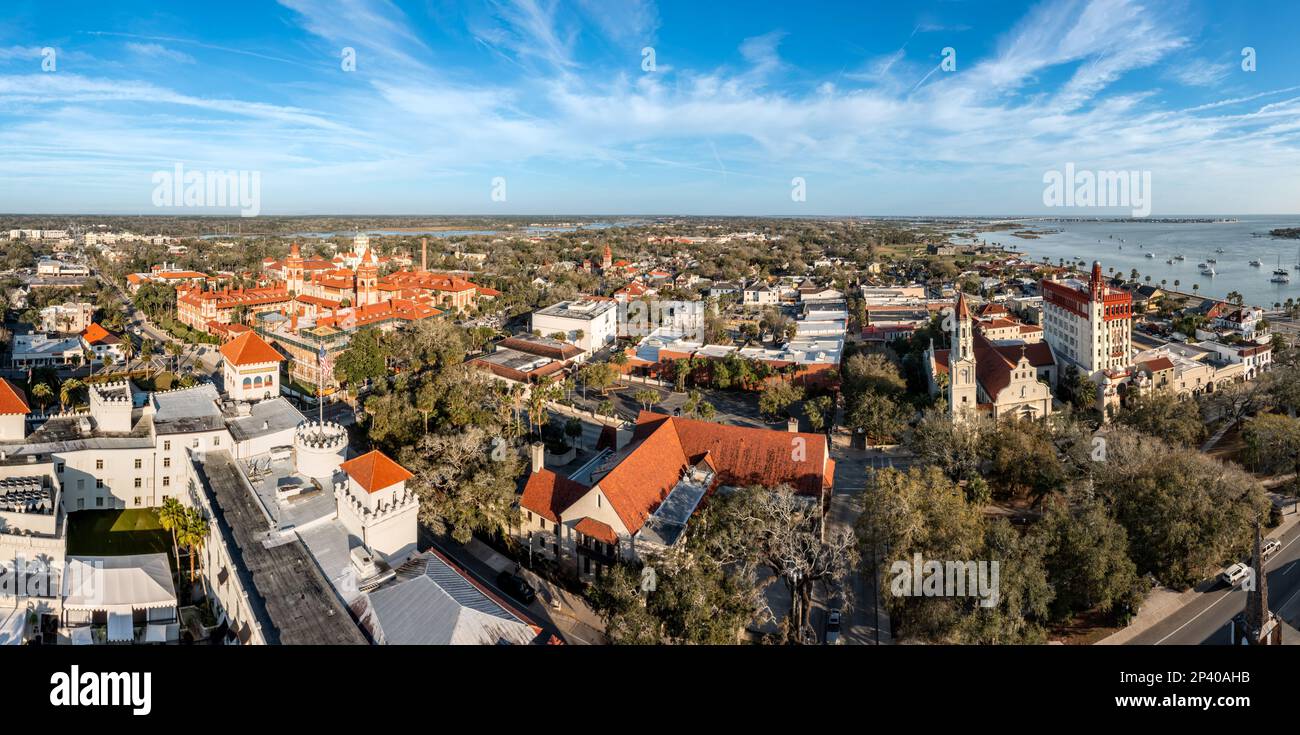 Aerial panorama of St. Augustine, Florida. Stock Photo