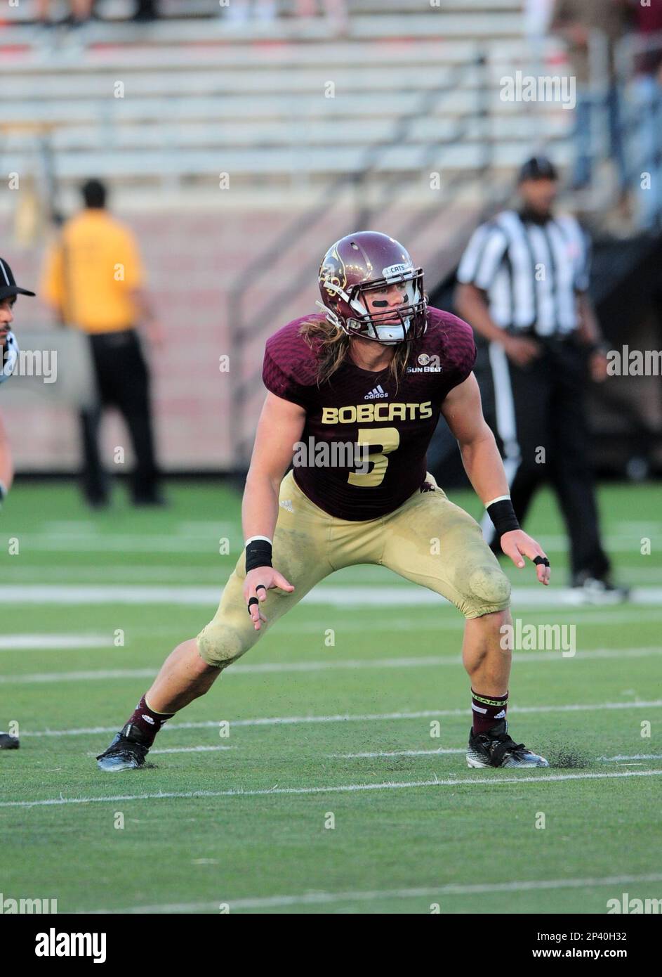 04 October 2014: Texas State LB David Mayo during 35 - 30 win over the  Idaho Vandals at Jim Wacker Field at Bobcat Stadium in San Marcos, TX.  (Icon Sportswire via AP Images Stock Photo - Alamy
