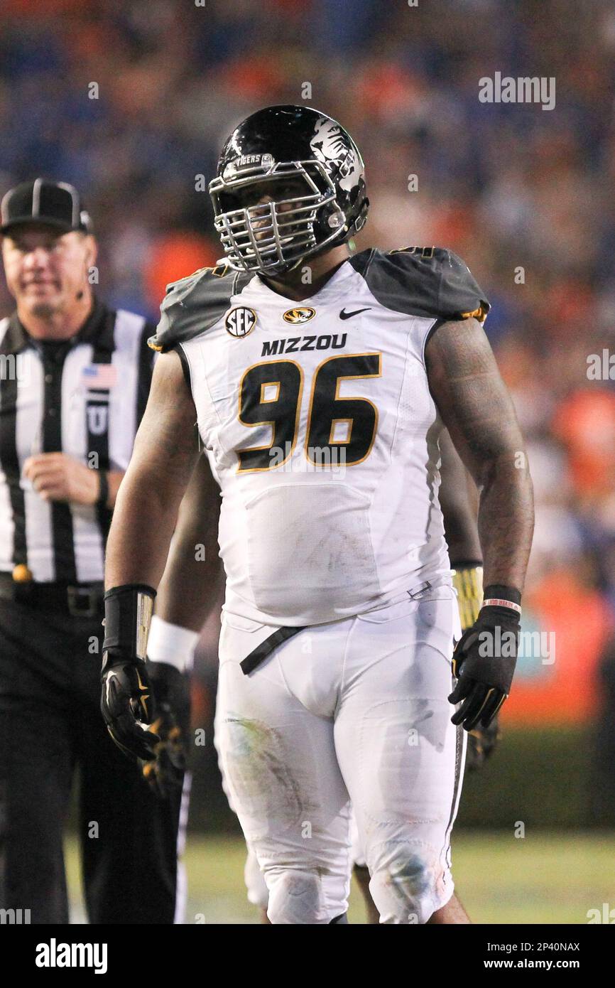 18 October 2014: Missouri Tigers defensive lineman Lucas Vincent (96)  during the NCAA Football game between the Missouri Tigers and the Florida  Gators at Ben Hill Griffin Stadium at Florida Field in, image size:866x1390
