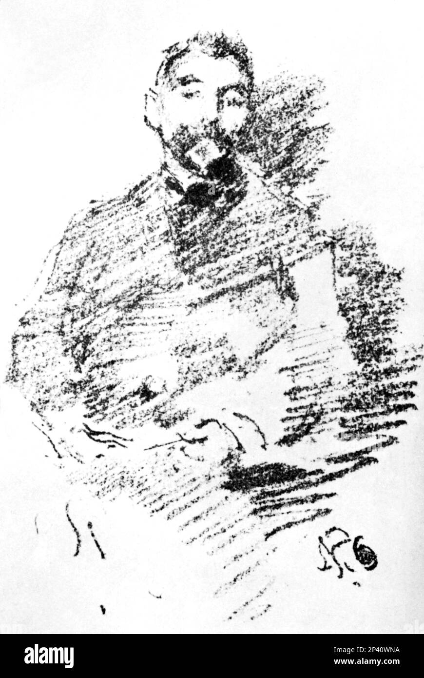 The french symbolist poet Stéphane Mallarmé ( 1842 -  1898 ) , portrait by WHISTLER . - Mallarme' - Mallarme  - POETA - POESIA - LETTERATO - LETTERATURA - POETRY - SIMBOLISMO - SIMBOLISTA - ritratto ----  Archivio GBB Stock Photo