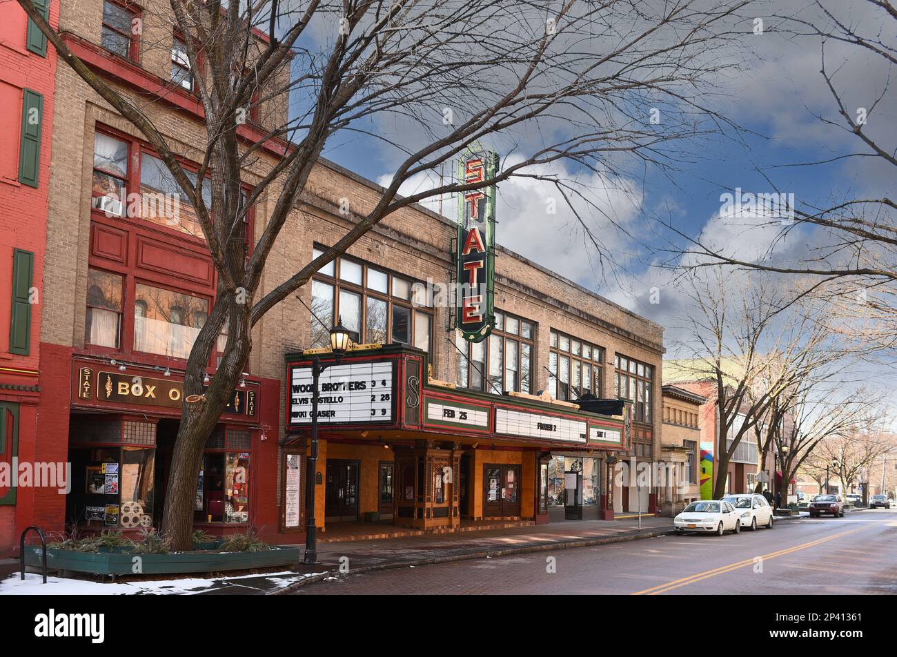 ITHACA, NEW YORK - 26 FEB 2023: The State Theater in downtown Ithaca near the Commons. Stock Photo