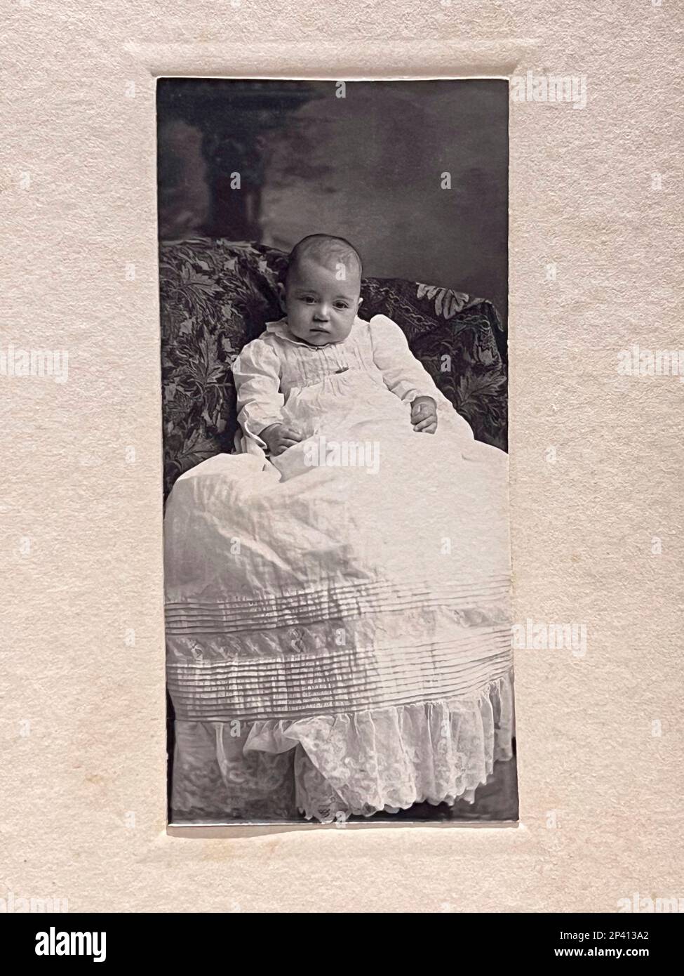 19 th Century black and white  photographic studio portrait of an infant Stock Photo