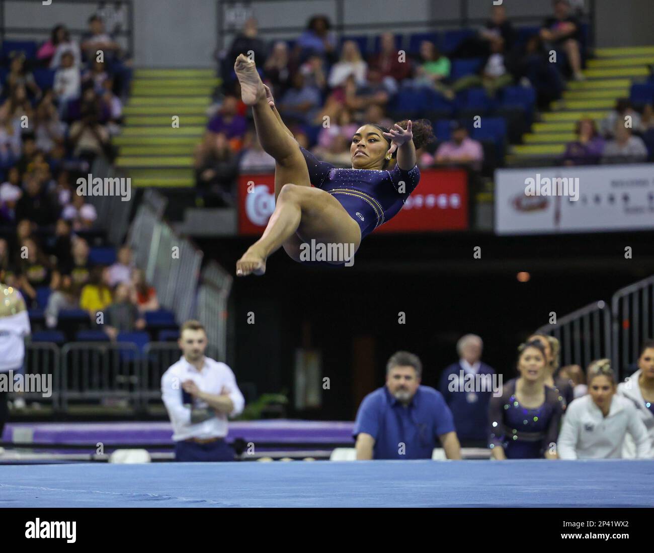 March 3, 2023 Cal's eMjae Frazier does a tumbling pass during the LSU